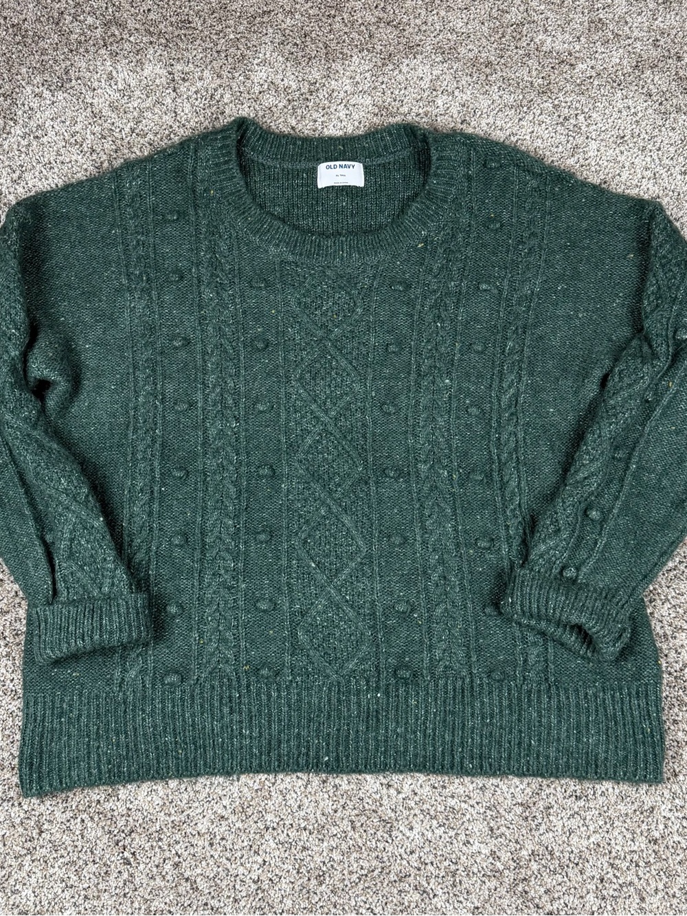 Sz XL Tall Women’s Old Navy Dark Green Textured Cable Crewneck Sweater